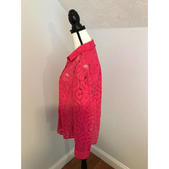 Anthropologie Maeve Slim Pink/Rose Lace Buttondown Blouse - Size 10 - Picture 2 of 11